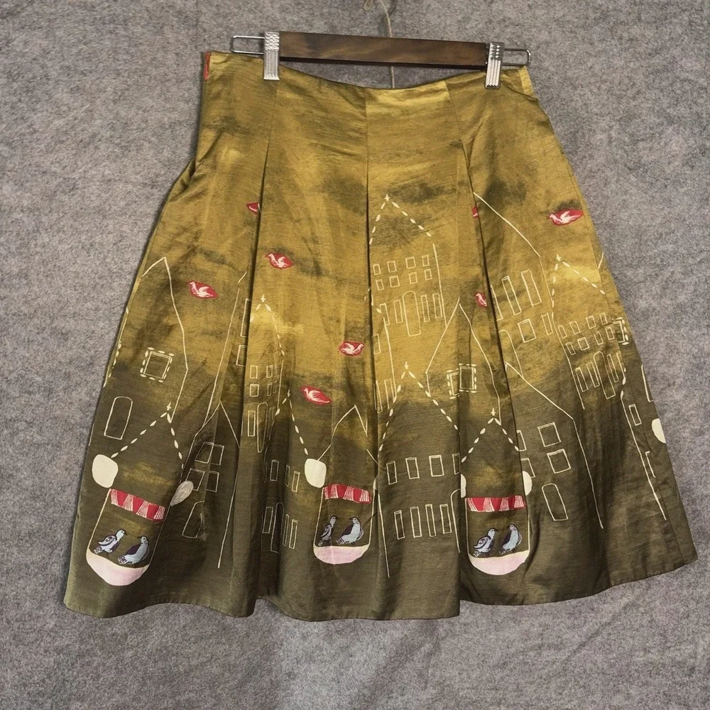 Maeve Feathered Village Silk Blend‎ Skirt Womens Sz 4 Pleated Lined Lightweight